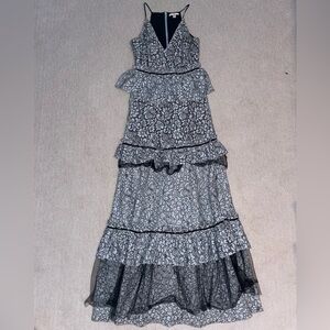 ZAC Zac Posen Light Blue and Black Lace Maxi Dress